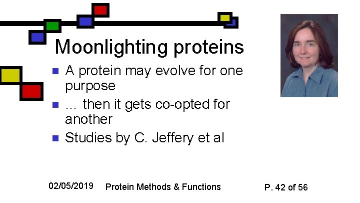 Moonlighting proteins n n n A protein may evolve for one purpose … then