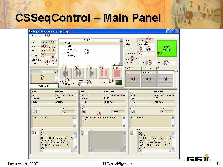 CSSeq. Control – Main Panel January 1 st, 2007 H. Brand@gsi. de 11 