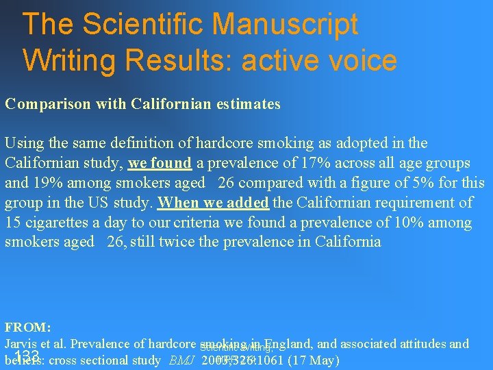 The Scientific Manuscript Writing Results: active voice Comparison with Californian estimates Using the same