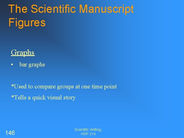 The Scientific Manuscript Figures Graphs • bar graphs *Used to compare groups at one