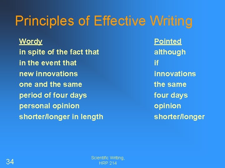 Principles of Effective Writing Wordy in spite of the fact that in the event