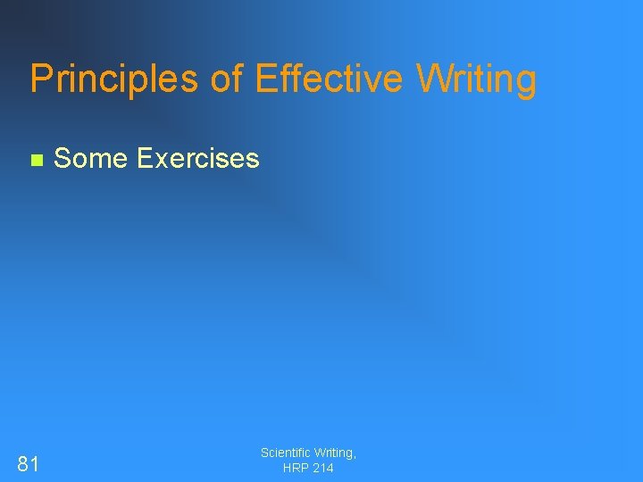Principles of Effective Writing n 81 Some Exercises Scientific Writing, HRP 214 