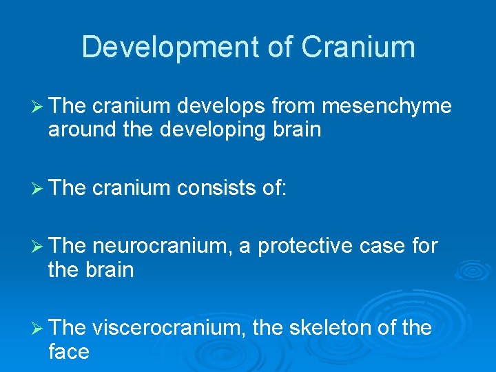 Development of Cranium Ø The cranium develops from mesenchyme around the developing brain Ø