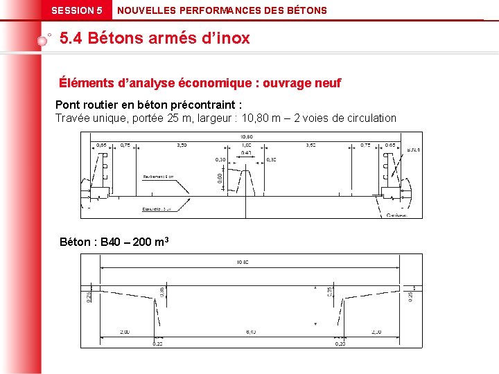 SESSION 5 NOUVELLES PERFORMANCES DES BÉTONS 5. 4 Bétons armés d’inox Éléments d’analyse économique