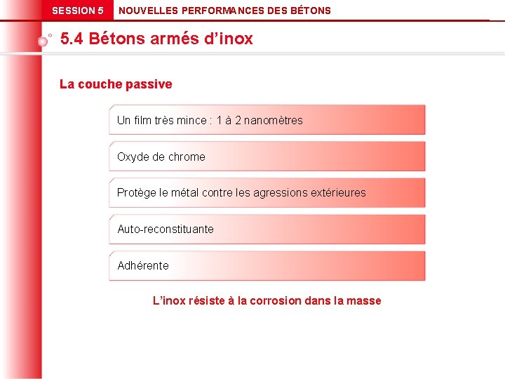 SESSION 5 NOUVELLES PERFORMANCES DES BÉTONS 5. 4 Bétons armés d’inox La couche passive