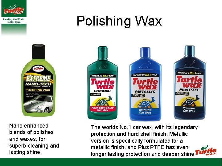 Polishing Wax Nano enhanced blends of polishes and waxes, for superb cleaning and lasting