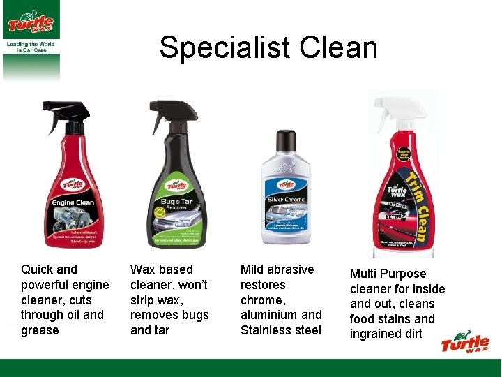 Specialist Clean Quick and powerful engine cleaner, cuts through oil and grease Wax based