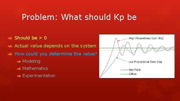 Problem: What should Kp be Should be > 0 Actual value depends on the