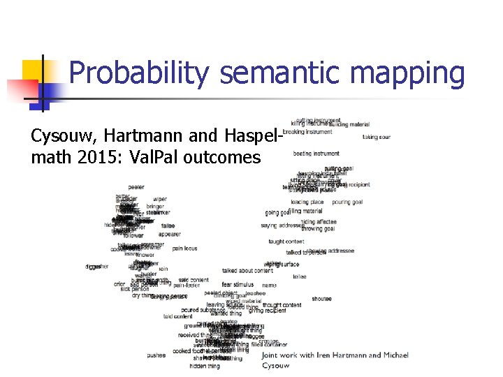 Probability semantic mapping Cysouw, Hartmann and Haspelmath 2015: Val. Pal outcomes 