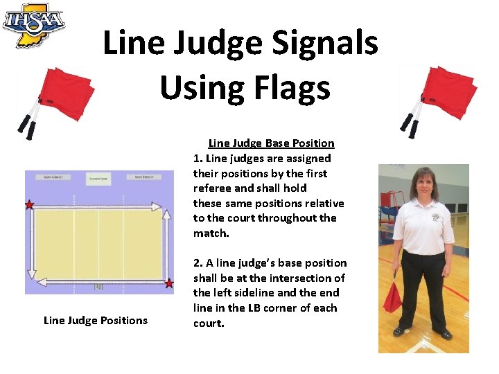 Line Judge Signals Using Flags Line Judge Base Position 1. Line judges are assigned