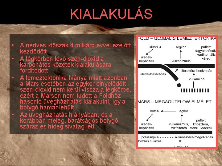 KIALAKULÁS • A nedves időszak 4 milliárd évvel ezelőtt kezdődött • A légkörben lévő