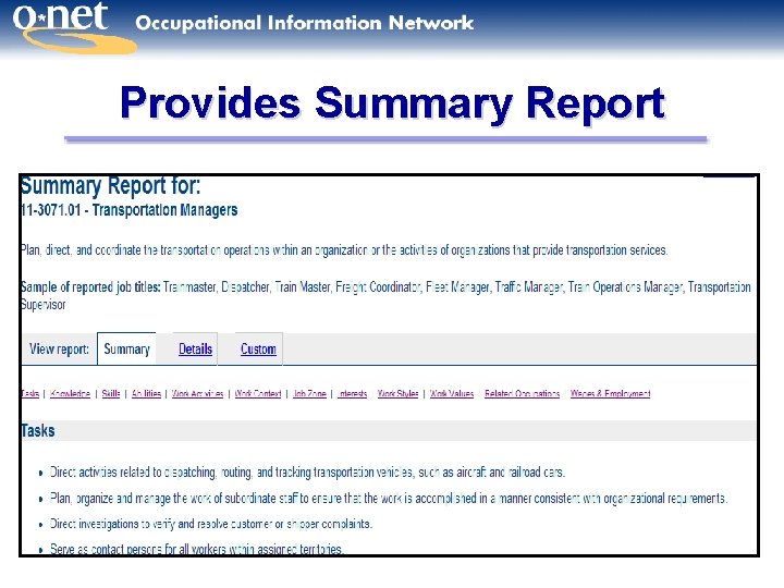 Provides Summary Report 29 