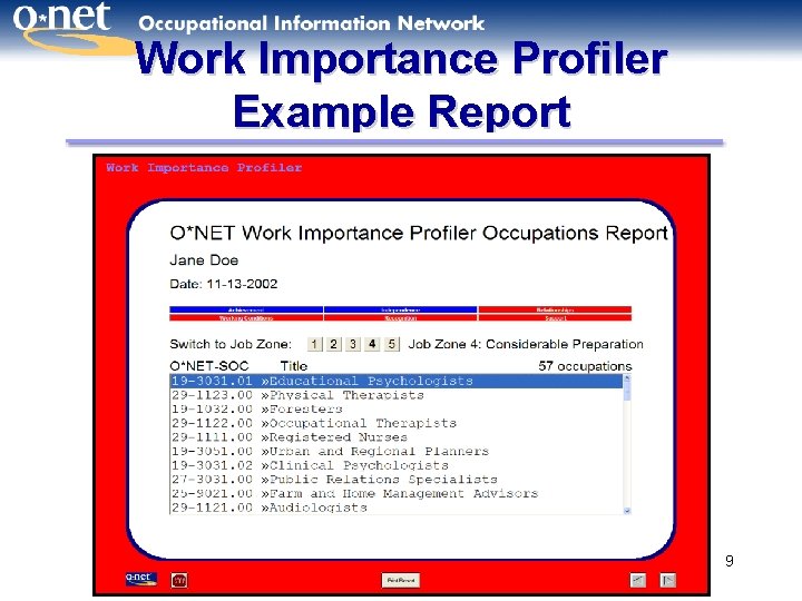 Work Importance Profiler Example Report 9 