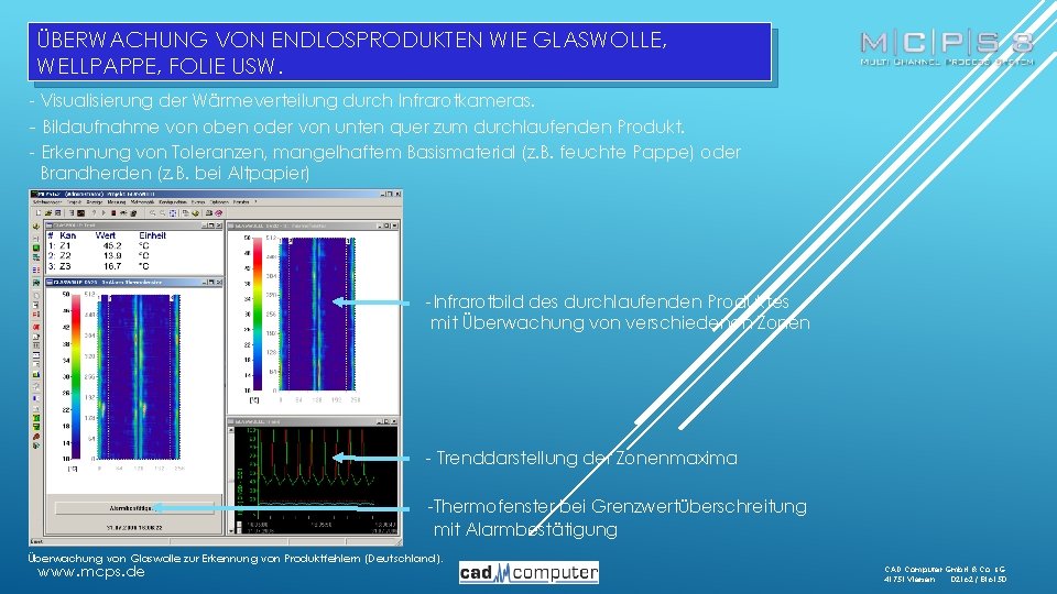 ÜBERWACHUNG VON ENDLOSPRODUKTEN WIE GLASWOLLE, WELLPAPPE, FOLIE USW. - Visualisierung der Wärmeverteilung durch Infrarotkameras.