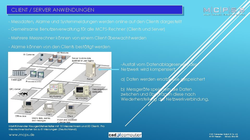CLIENT / SERVER ANWENDUNGEN - Messdaten, Alarme und Systemmeldungen werden online auf den Clients