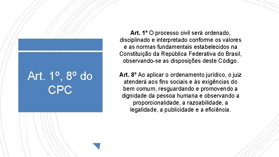 Art. 1º O processo civil será ordenado, disciplinado e interpretado conforme os valores e