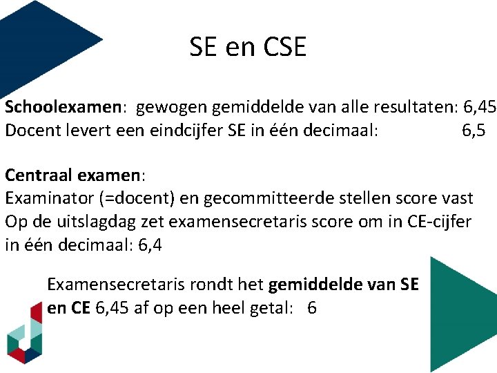 SE en CSE Schoolexamen: gewogen gemiddelde van alle resultaten: 6, 45 Docent levert een