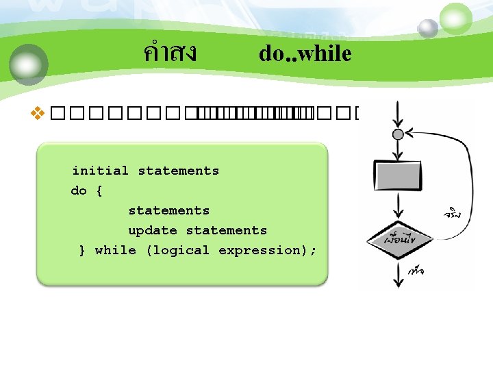 คำสง do. . while v ������� initial statements do { statements update statements }