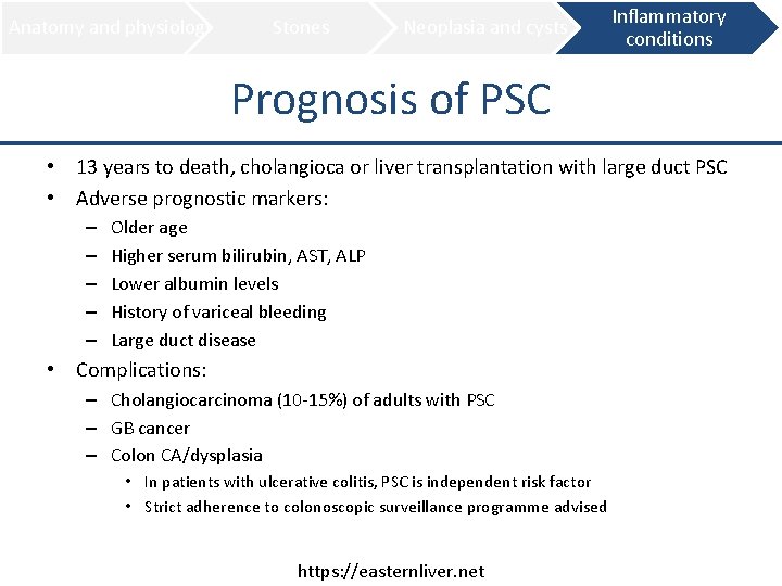 Anatomy and physiology Stones Neoplasia and cysts Inflammatory conditions Prognosis of PSC • 13