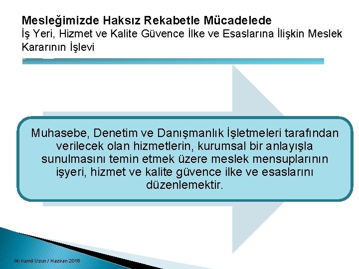 Mesleğimizde Haksız Rekabetle Mücadelede İş Yeri, Hizmet ve Kalite Güvence İlke ve Esaslarına İlişkin