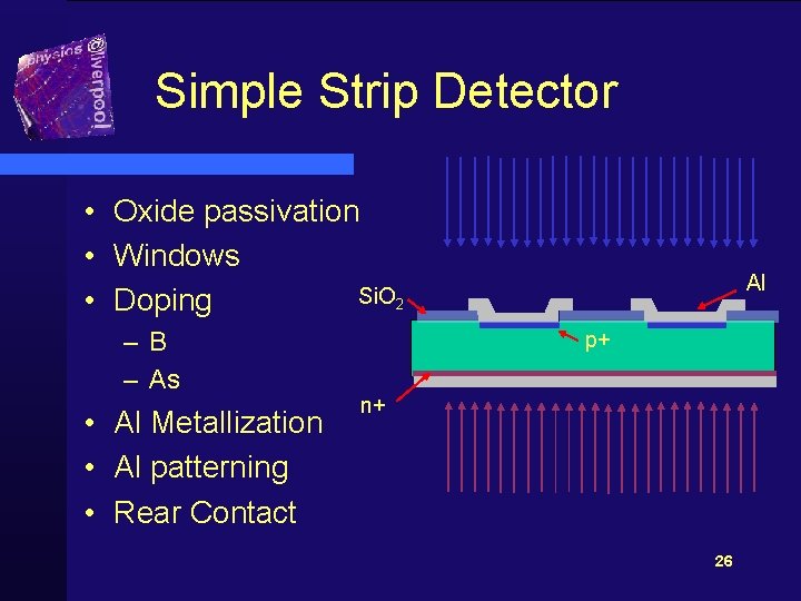 Simple Strip Detector • Oxide passivation • Windows Si. O 2 • Doping –B