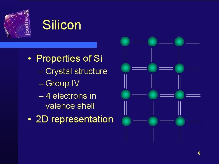 Silicon • Properties of Si – Crystal structure – Group IV – 4 electrons