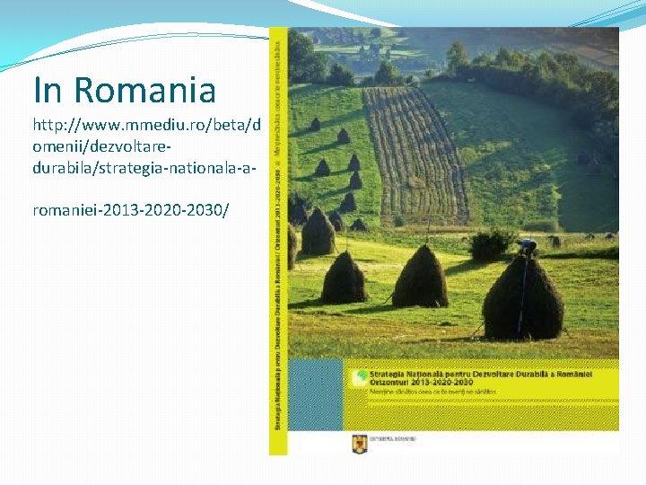 In Romania http: //www. mmediu. ro/beta/d omenii/dezvoltaredurabila/strategia-nationala-aromaniei-2013 -2020 -2030/ 