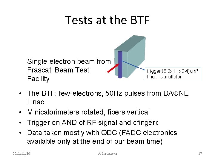 Tests at the BTF Single-electron beam from Frascati Beam Test Facility trigger (6. 0