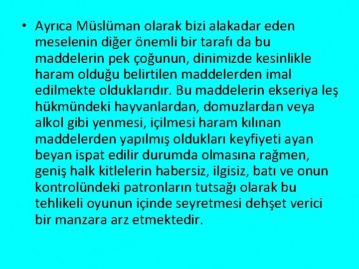  • Ayrıca Müslüman olarak bizi alakadar eden meselenin diğer önemli bir tarafı da