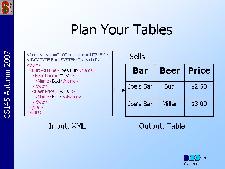 CS 145 Autumn 2007 Plan Your Tables <? xml version="1. 0" encoding="UTF-8"? > <!DOCTYPE