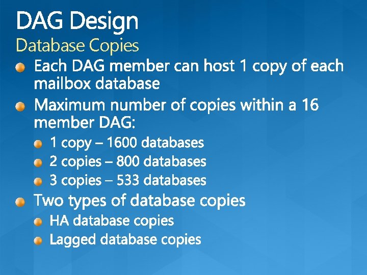 Database Copies 