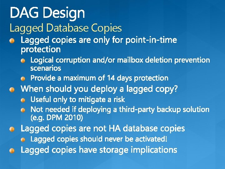 Lagged Database Copies 