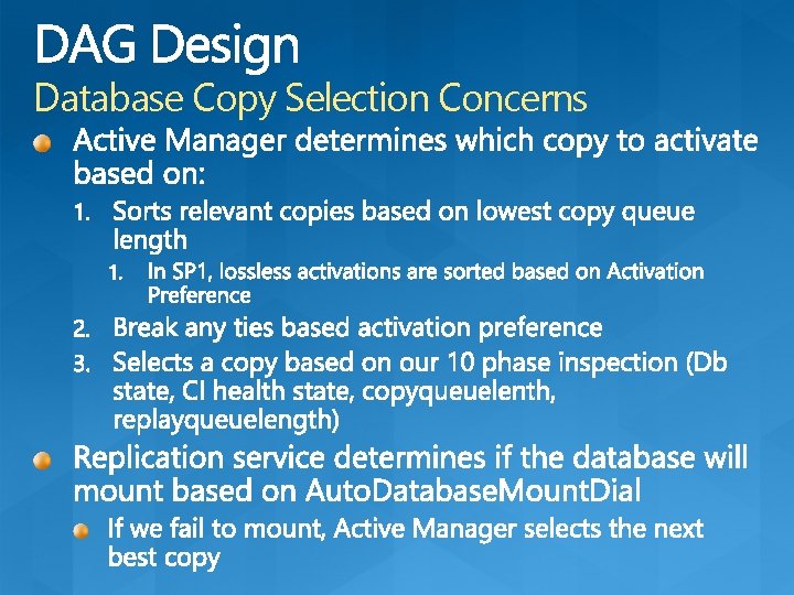 Database Copy Selection Concerns 