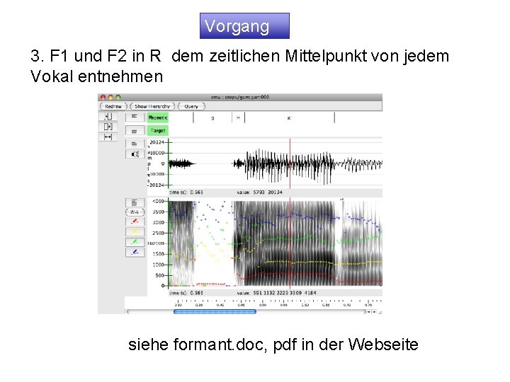 Vorgang 3. F 1 und F 2 in R dem zeitlichen Mittelpunkt von jedem