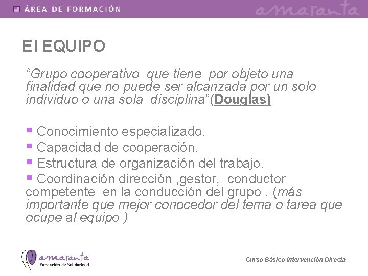 El EQUIPO “Grupo cooperativo que tiene por objeto una finalidad que no puede ser