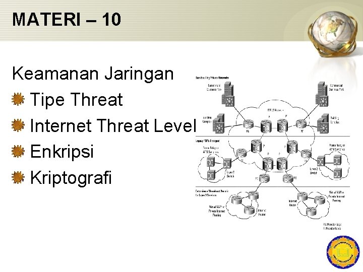 MATERI – 10 Keamanan Jaringan Tipe Threat Internet Threat Level Enkripsi Kriptografi 