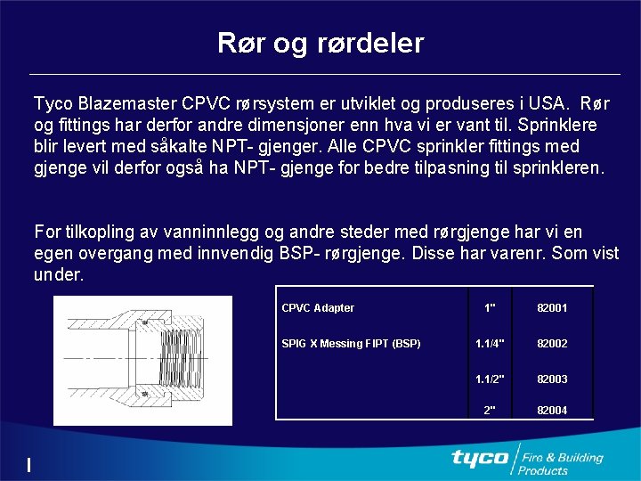 Rør og rørdeler Tyco Blazemaster CPVC rørsystem er utviklet og produseres i USA. Rør