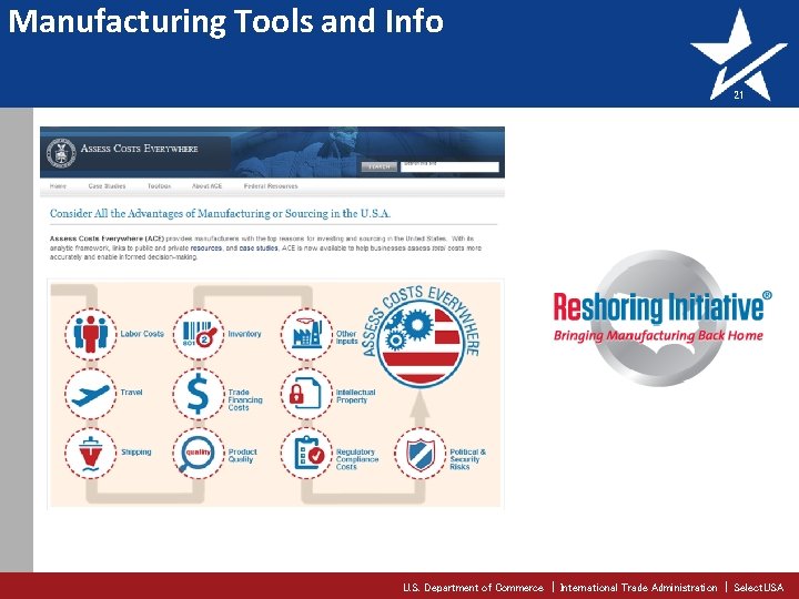Manufacturing Tools and Info 21 U. S. Department of Commerce | International Trade Administration