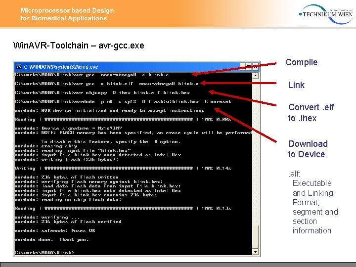 Win. AVR-Toolchain – avr-gcc. exe Compile Link Convert. elf to. ihex Download to Device.