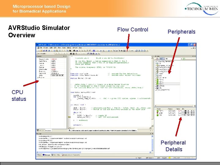 AVRStudio Simulator Overview Flow Control Peripherals CPU status Peripheral Details 