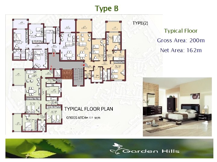 Type B Typical Floor Gross Area: 200 m Net Area: 162 m 