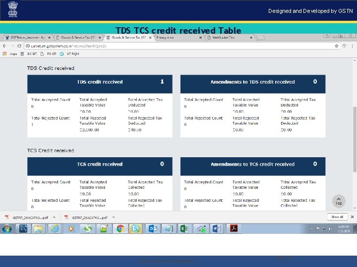 Designed and Developed by GSTN TDS TCS credit received Table . “GSTN Internal Confidential”