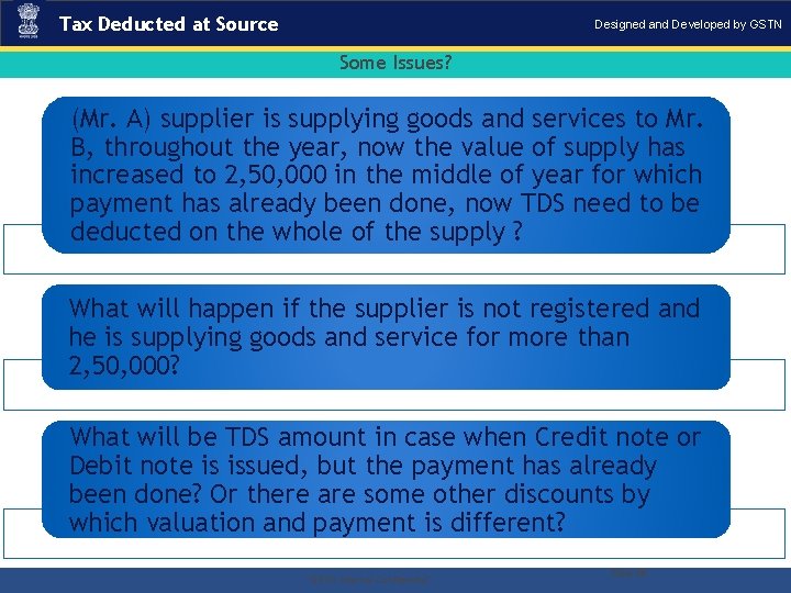Tax Deducted at Source Designed and Developed by GSTN Some Issues? (Mr. A) supplier