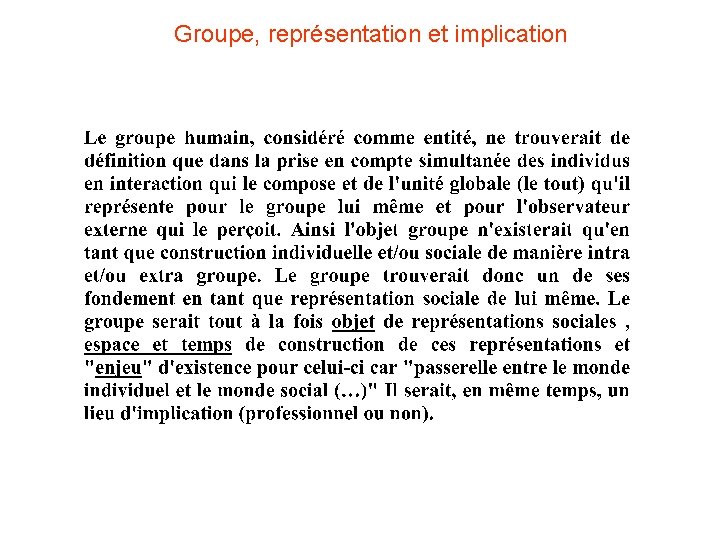 Groupe, représentation et implication 