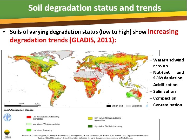 Soil degradation status and trends • Soils of varying degradation status (low to high)