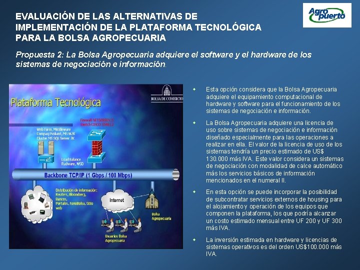 EVALUACIÓN DE LAS ALTERNATIVAS DE IMPLEMENTACIÓN DE LA PLATAFORMA TECNOLÓGICA PARA LA BOLSA AGROPECUARIA