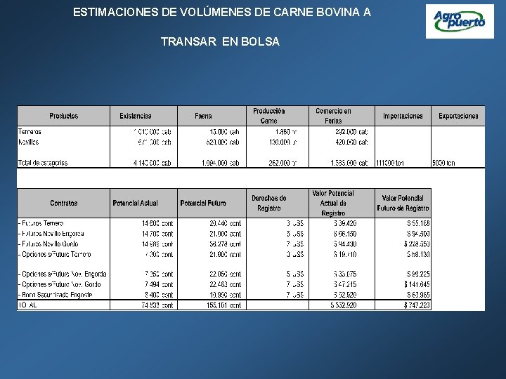 ESTIMACIONES DE VOLÚMENES DE CARNE BOVINA A TRANSAR EN BOLSA 