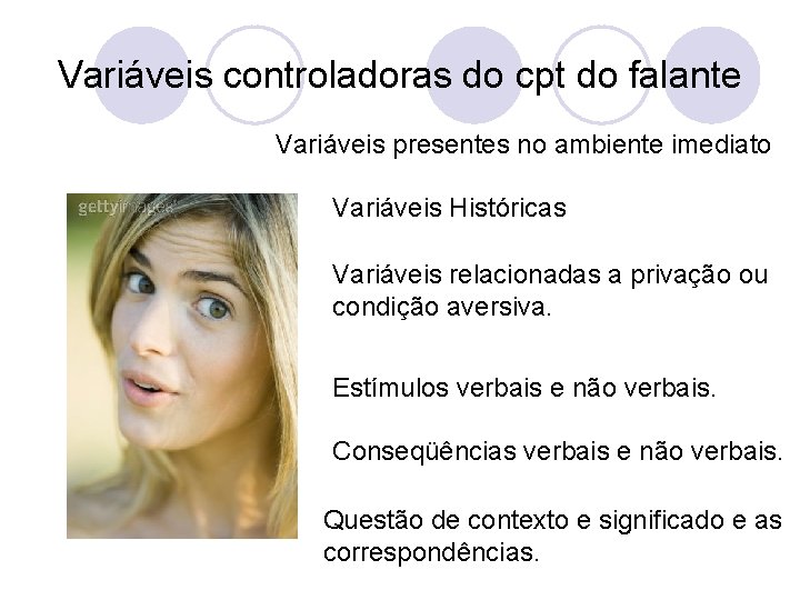 Variáveis controladoras do cpt do falante Variáveis presentes no ambiente imediato Variáveis Históricas Variáveis