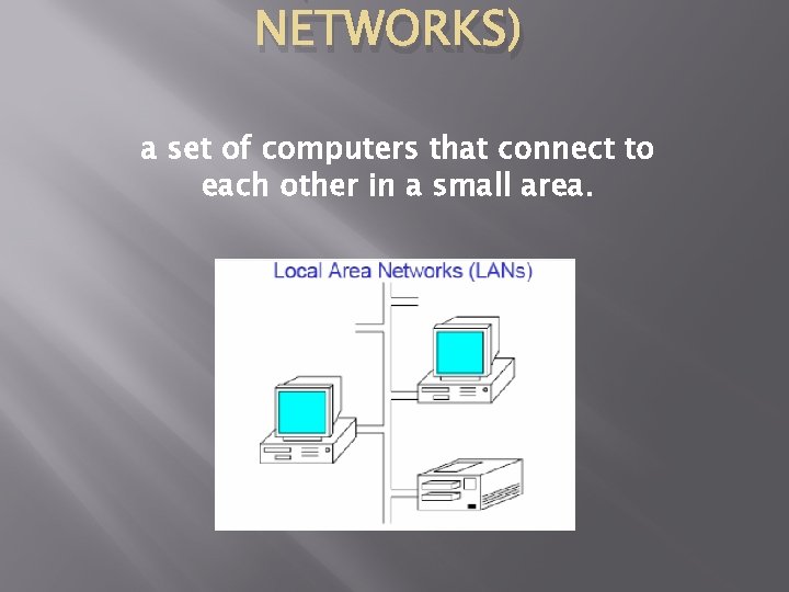 NETWORKS) a set of computers that connect to each other in a small area.