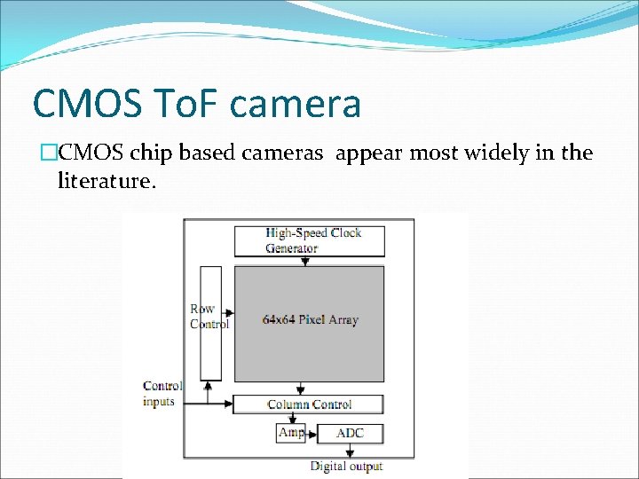 CMOS To. F camera �CMOS chip based cameras appear most widely in the literature.